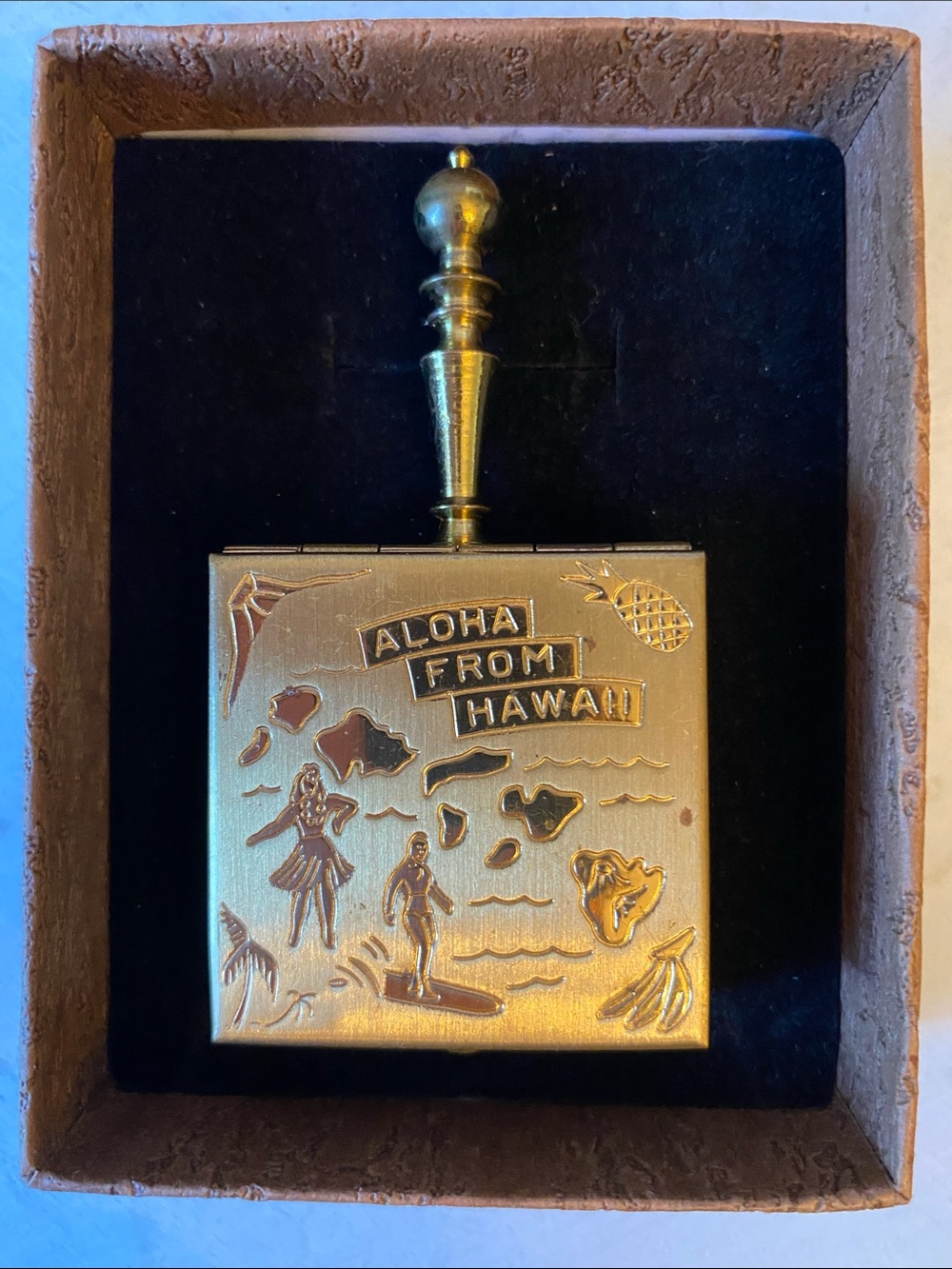 Hawaii Gold Tone Square Pocket Ashtray Vintage Travel Souvenir